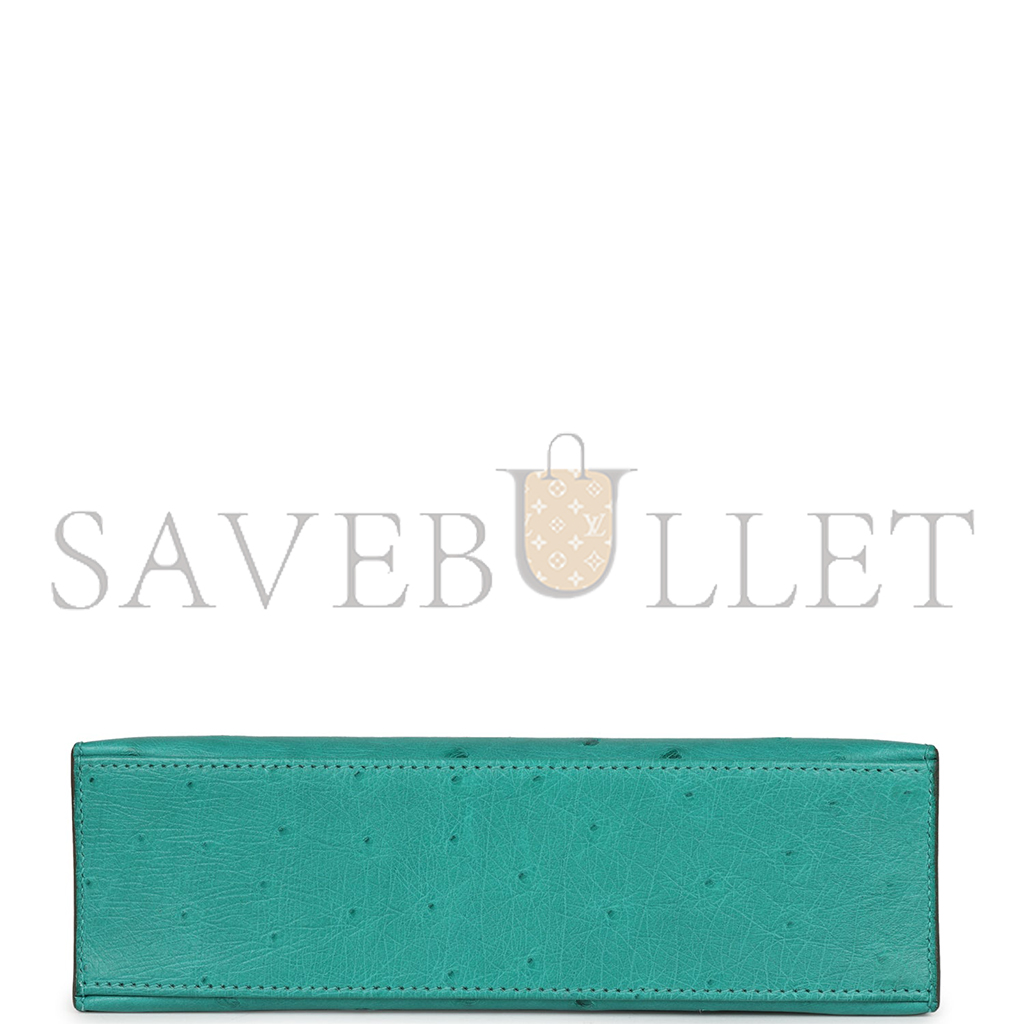 HERMÈS MASTER KELLY POCHETTE VERT VERONE OSTRICH GOLD HARDWARE (22*14*7cm) 